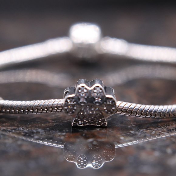 Sparkling Paw Dog Print Bracelet Charm - S925 Sterling Silver Fits Pandora - Picture 5 of 6